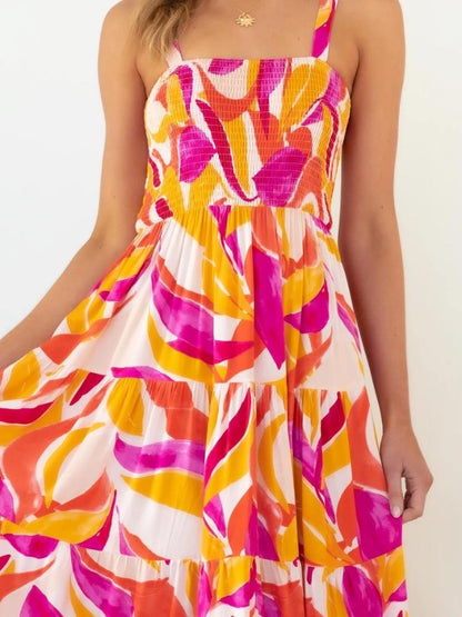 Merche | Gedrucktes Raffiniertes Oberteil Stufen Maxi Sommerkleid