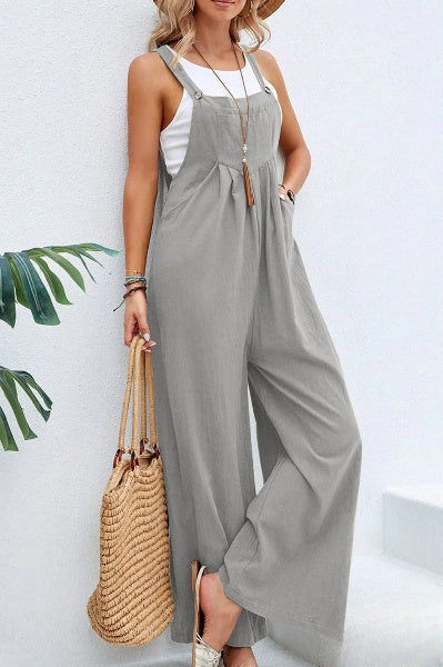– lockere Jumpsuits mit einfarbigem Knopf und quadratischem Ausschnitt für den Freizeiturlaub