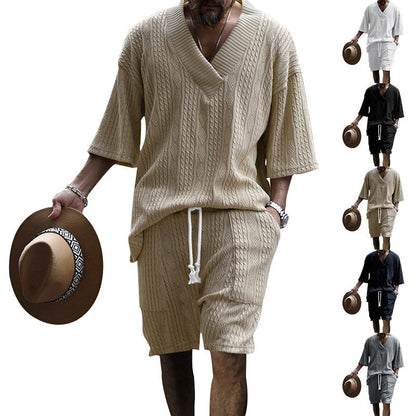 WW | Satz Aus Bequem Sitzendem Strickoberteil Mit V-ausschnitt Und Passenden Shorts