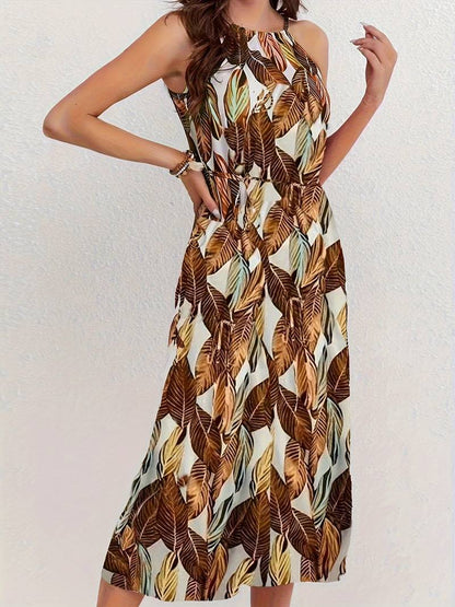 – neckholder-strandkleid mit blattmuster