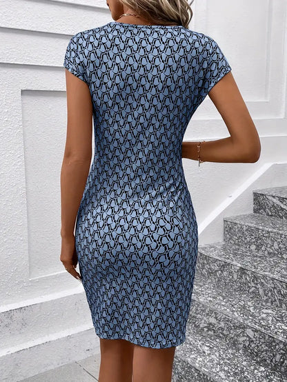 – elegantes kleid mit rundhalsausschnitt und allover-print