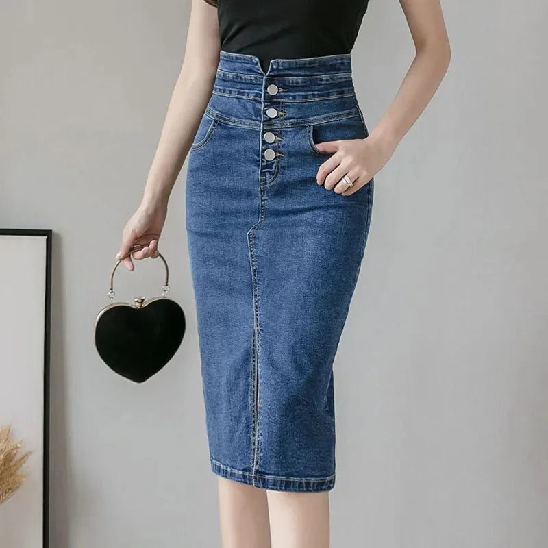 Merche Jeansrock mit hoher Taille im koreanischen Sommerstil