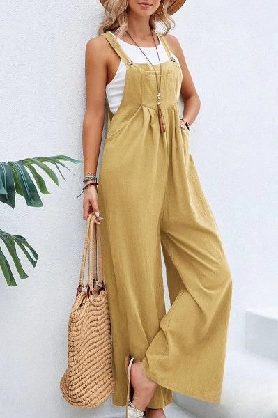 – lockere Jumpsuits mit einfarbigem Knopf und quadratischem Ausschnitt für den Freizeiturlaub