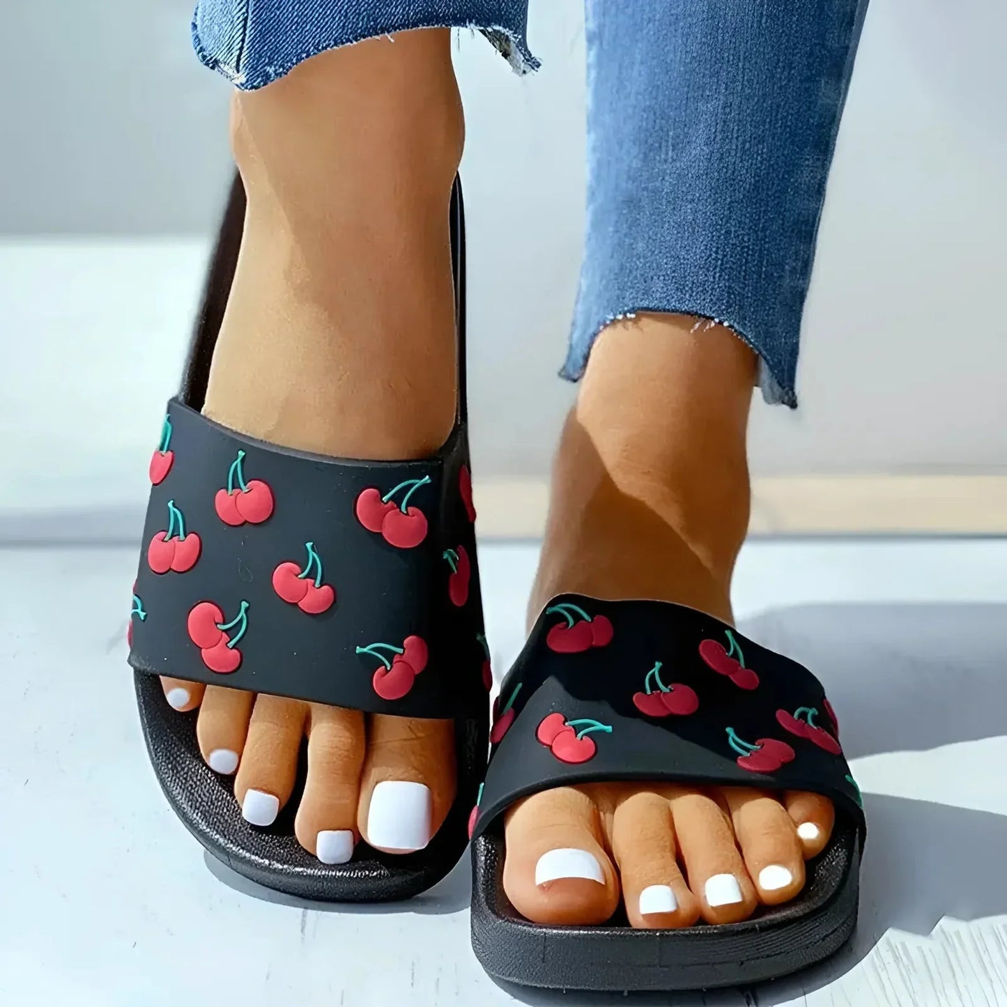 Damen Pantoletten mit Obstprint