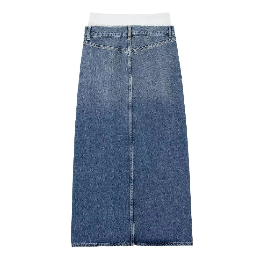 Merche Sommerrock lange Länge mit einem Schlitz auf der Vorderseite und in blau gefärbt