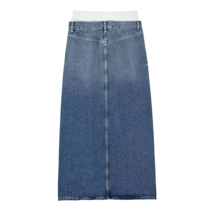 Merche Sommerrock lange Länge mit einem Schlitz auf der Vorderseite und in blau gefärbt