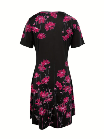 Blumen Druck Damen Kleid | Schwarz