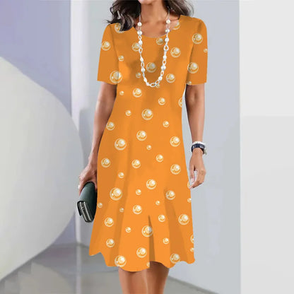 Lässiges Kurzarmkleid mit Blumenmuster, Rundhalsausschnitt und großer Größe