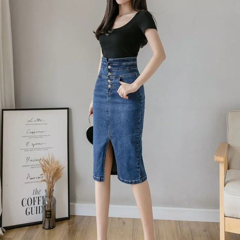 Merche Jeansrock mit hoher Taille im koreanischen Sommerstil