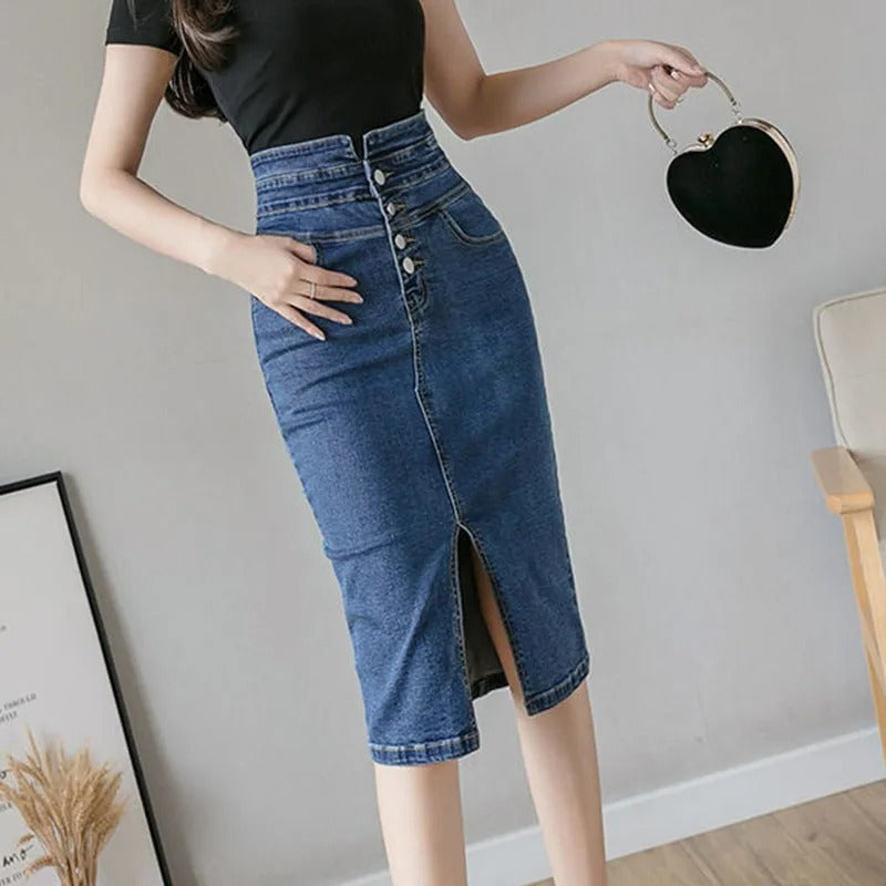 Merche Jeansrock mit hoher Taille im koreanischen Sommerstil