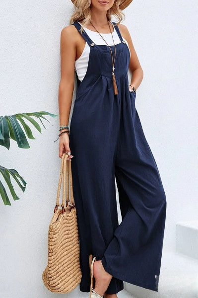 – lockere Jumpsuits mit einfarbigem Knopf und quadratischem Ausschnitt für den Freizeiturlaub