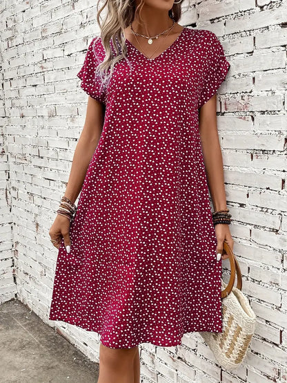 – allover-print-kleid mit fledermausärmeln