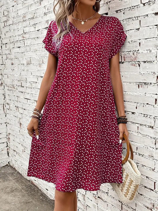 – allover-print-kleid mit fledermausärmeln
