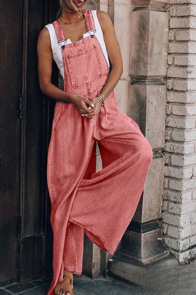 – Denim-Overall mit weitem Bein und Trägern