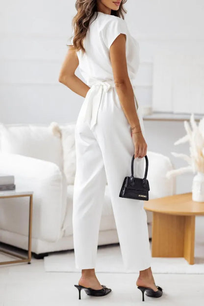 Merche V-Ausschnitt mit Gürtel Design Jumpsuit ideal für Party