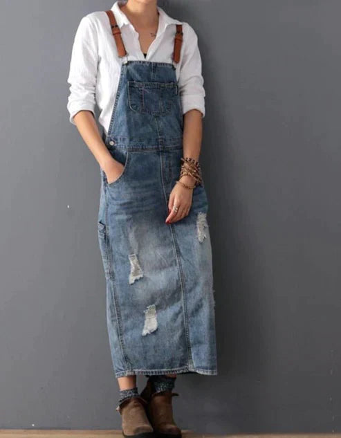Zerrissenes Jeans-Overallkleid