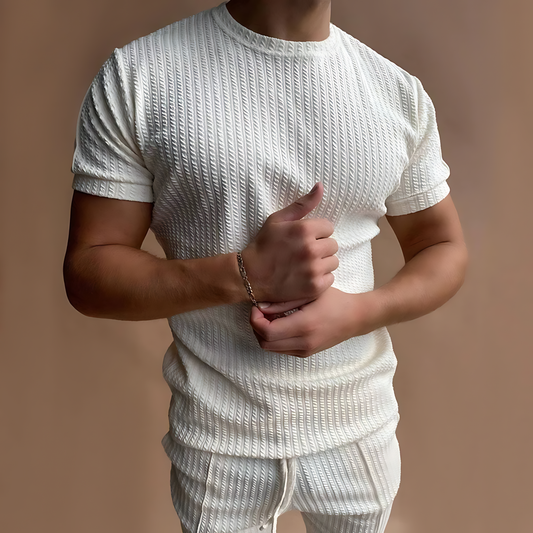 Merche Baumwolle Slim T-Shirts & Hosen Set für Männer - Merche - Hochwertige Waffelstrick-Textur für einzigartiges Style-Statement, perfekte Passform für den Sommer