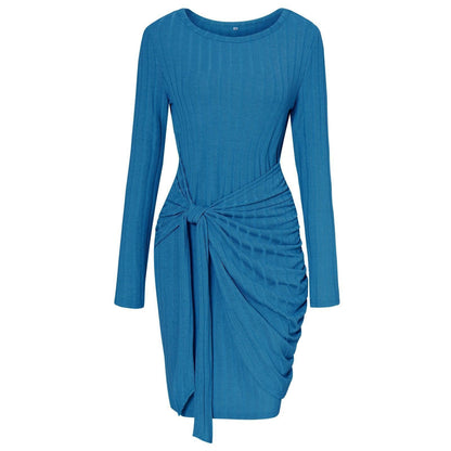 Blaues Langarm-Wickelkleid