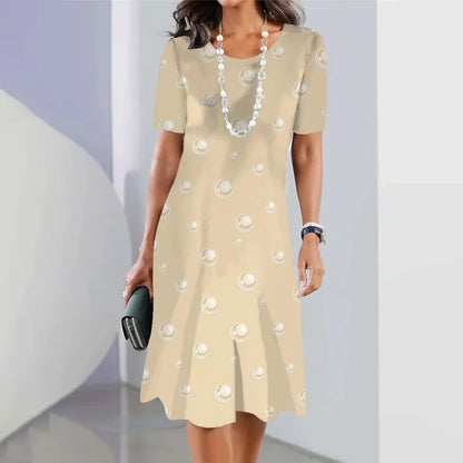 Lässiges Kurzarmkleid mit Blumenmuster, Rundhalsausschnitt und großer Größe