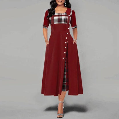 Kariertes Kleid mit halben Ärmeln