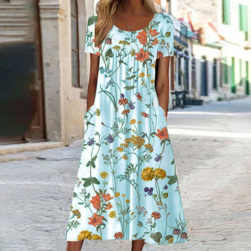 Merche Maxikleid Vintage mit Blumenmuster und O-Ringen