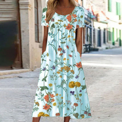 Merche Maxikleid Vintage mit Blumenmuster und O-Ringen