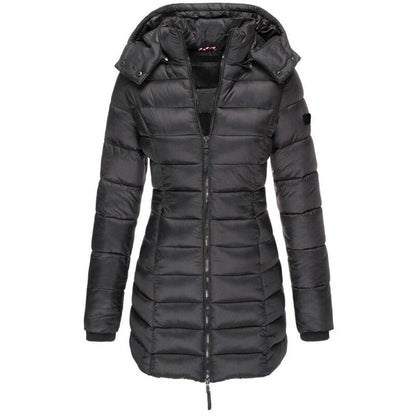 Damen bequeme Daunenjacke mit Kapuze und Reißverschluss