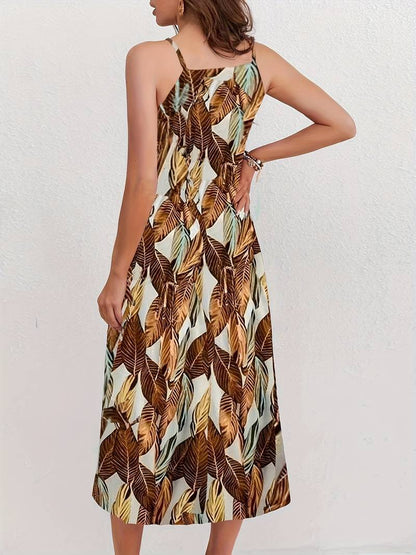 – neckholder-strandkleid mit blattmuster