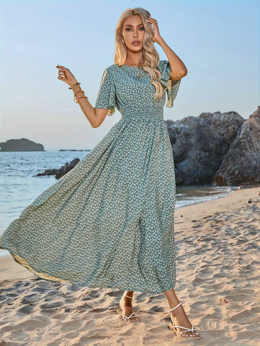– einfaches florales kleid mit rundhalsausschnitt