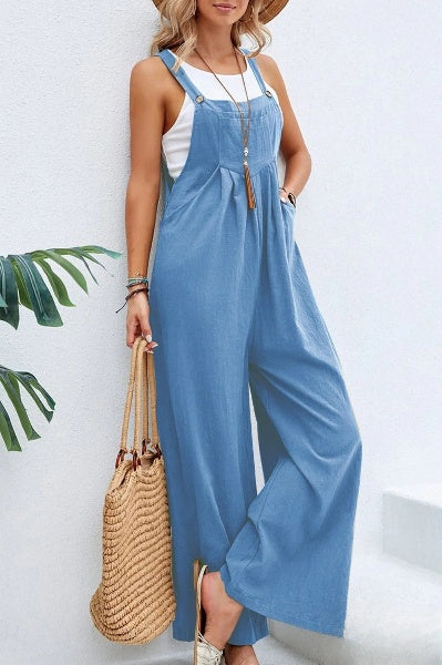 – lockere Jumpsuits mit einfarbigem Knopf und quadratischem Ausschnitt für den Freizeiturlaub