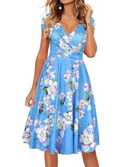 Blumen Print Kurzärmeliges Damen Kleid