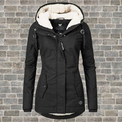 Belle | Neu Plissierter Baumwollmantel mit Kapuze aus Lammfell