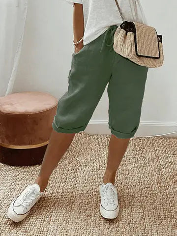 WW | Lässige Elastische Kurze Hosen Mit Weitem Bein Und Hoher Taille Und Taschen
