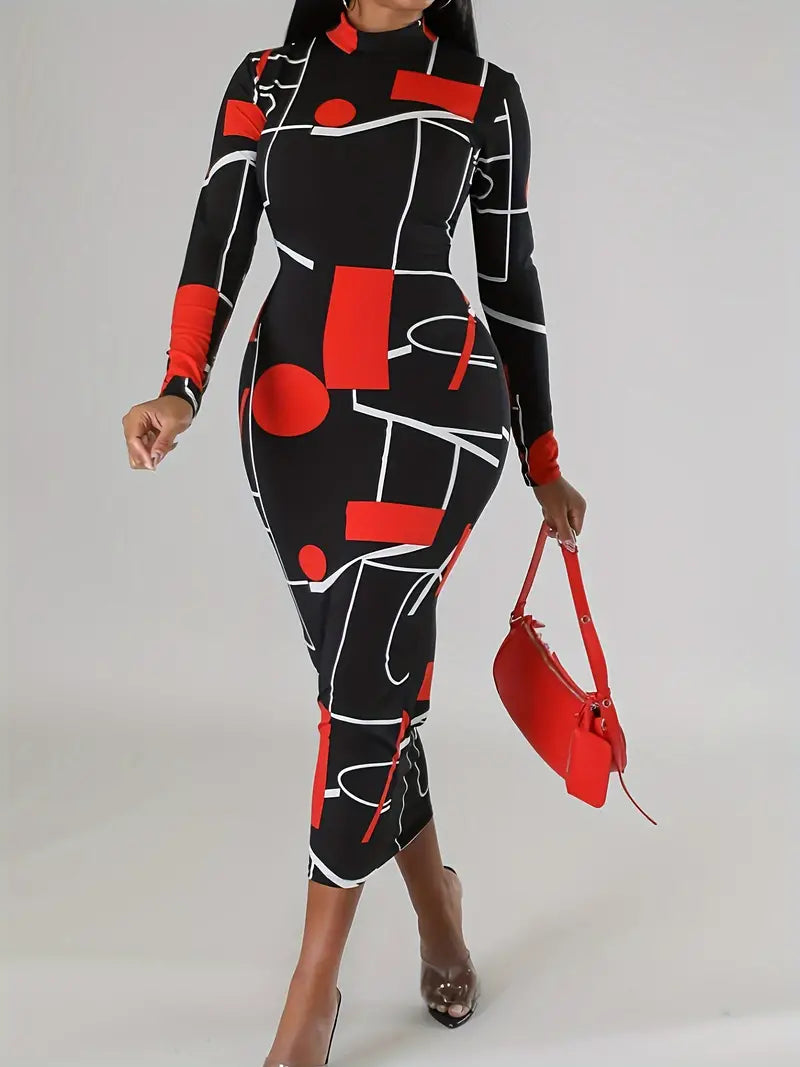 – elegantes, figurbetontes kleid mit ceo-print