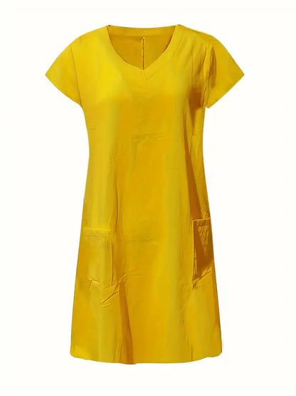 – freizeitkleid mit zwei taschen und kurzen armeln