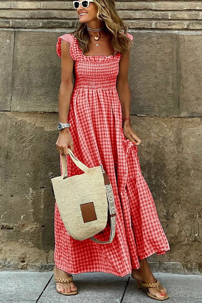 – kariertes, stylisches maxikleid