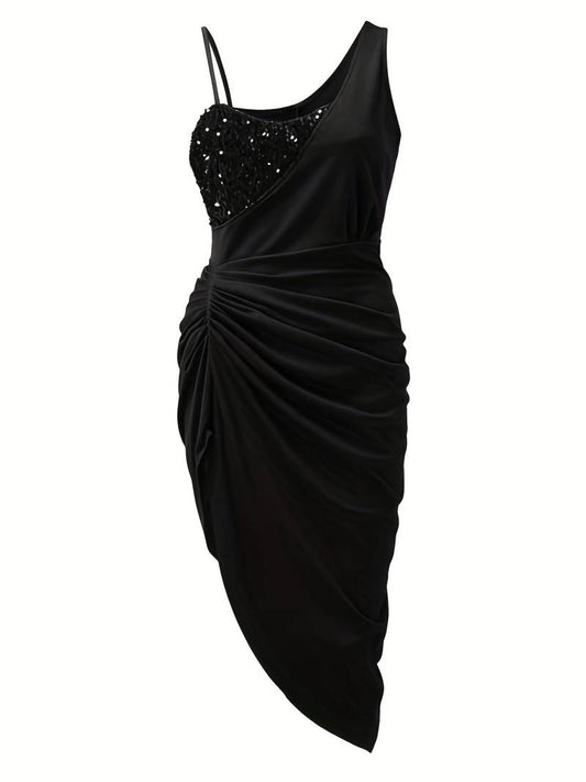 – asymmetrisches kleid mit pailletten und rüschen