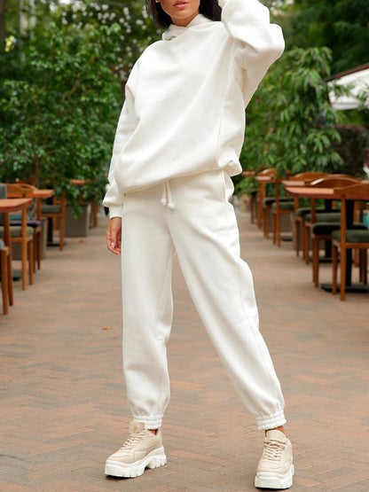 Merche einfarbiges Kapuzensweatshirt-Set mit Seitentasche