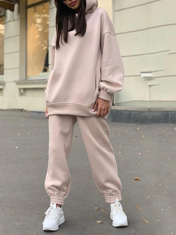 Merche einfarbiges Kapuzensweatshirt-Set mit Seitentasche