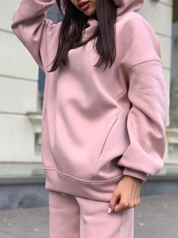 Merche einfarbiges Kapuzensweatshirt-Set mit Seitentasche