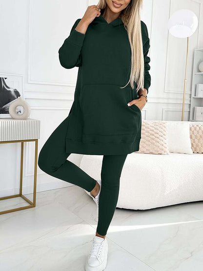 Merche Kapuzenpullover und gefütterte Leggings Zweiteiliges Set für Frauen in Übergröße