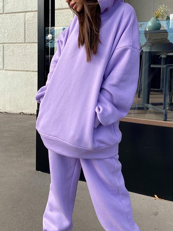 Merche einfarbiges Kapuzensweatshirt-Set mit Seitentasche