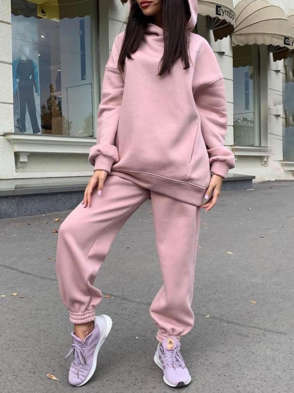 Merche einfarbiges Kapuzensweatshirt-Set mit Seitentasche