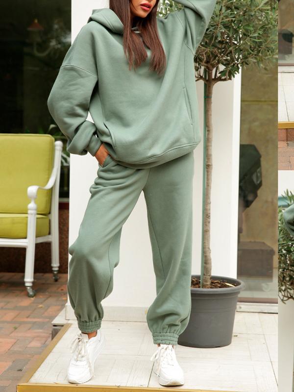 Merche einfarbiges Kapuzensweatshirt-Set mit Seitentasche