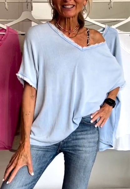 Merche Farbe V-Ausschnitt Damen Top für bequeme Sommer-Look