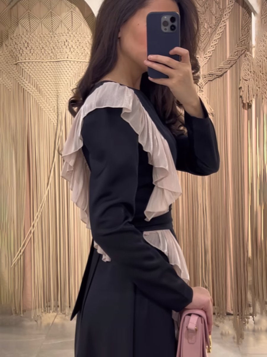 Patchwork-Nähte Elegantes Langarmkleid