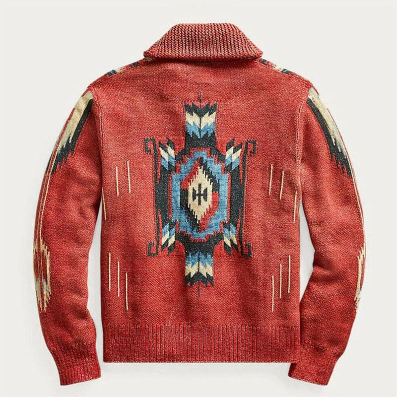 WW | Weinlese Jacquard Revers Langarm Strickjacke