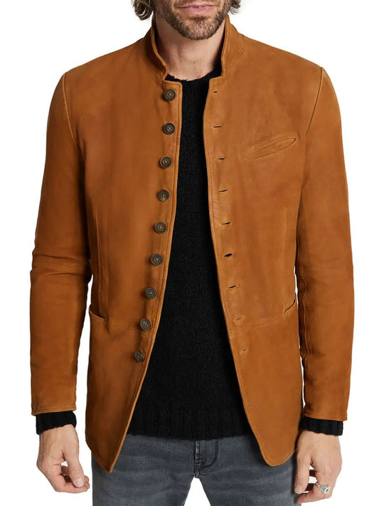 WW | Weinlese Wildleder Stehkragen Taschen Freizeit Blazer Retro & Stilvoll