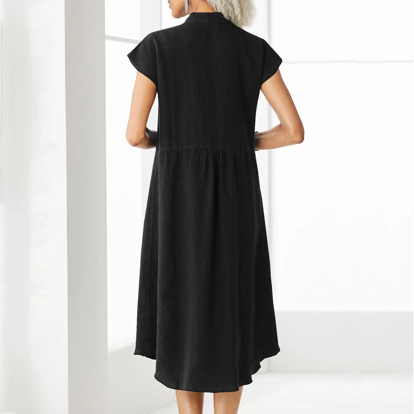 Baumwoll-Leinen-Kleid mit Knopfleiste und Tasche