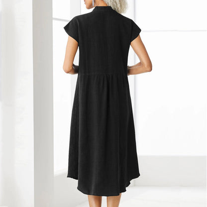 Baumwoll-Leinen-Kleid mit Knopfleiste und Tasche